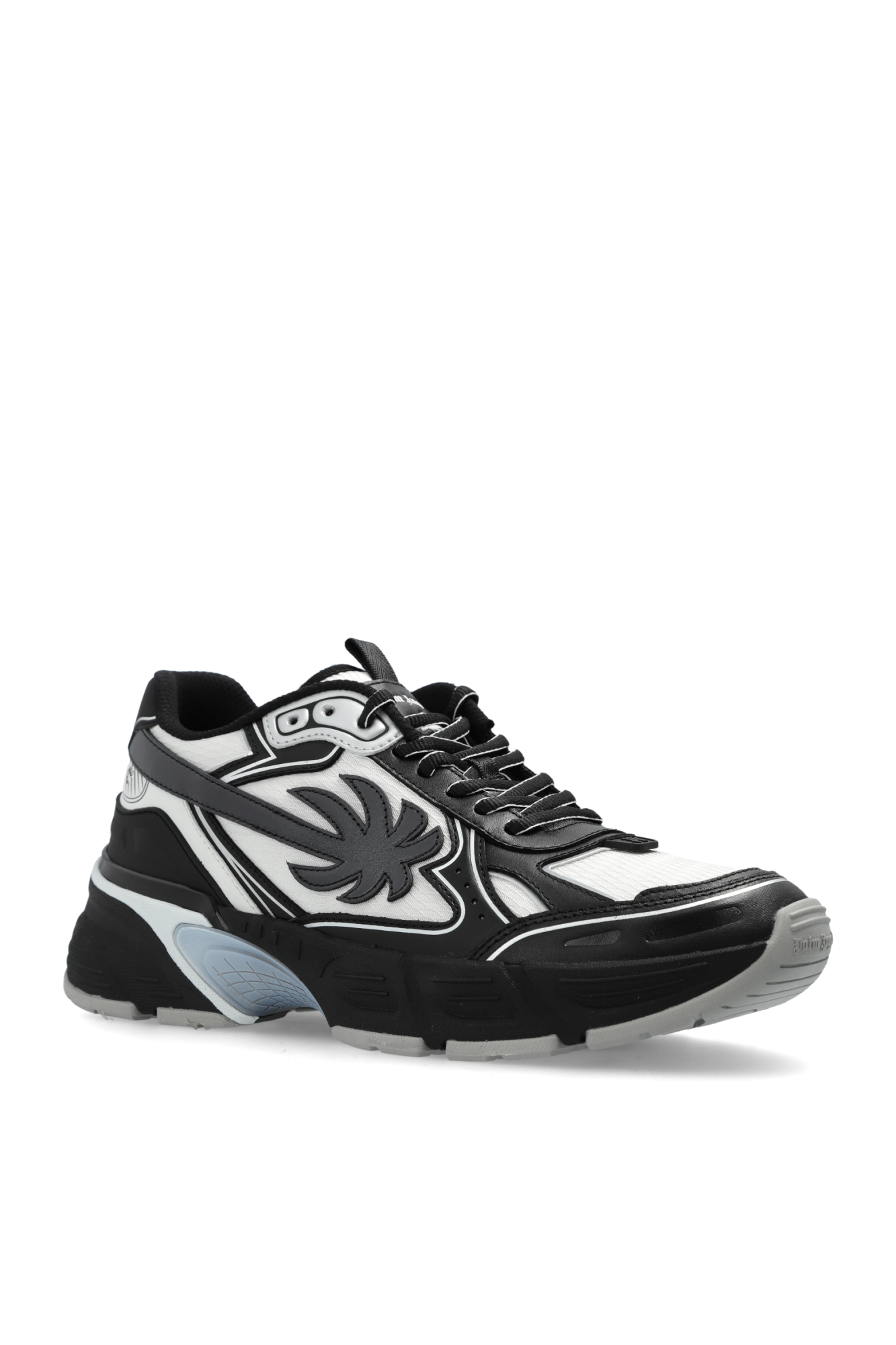 【関税込み】PALM ANGELS LEATHER AND FABRIC PA 4 SNEAKERS Black & White PA 4 Leather Sneakers by Palm Angels on Sale